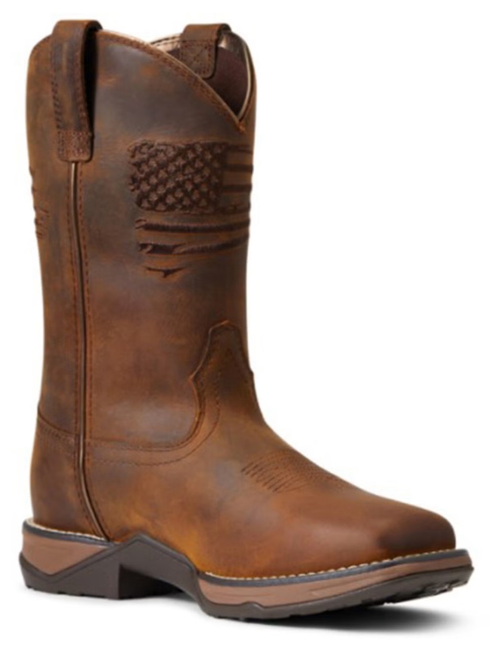 Ariat Waterproof Anthem Patriot Flag Brown Western Cowgirl Boot Flag 10.5 B Med